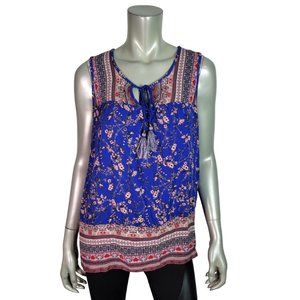 Knox Rose Top Sz L Lightweight Floral‎ Crew Neck Sleeveless Casual Pullover Blue